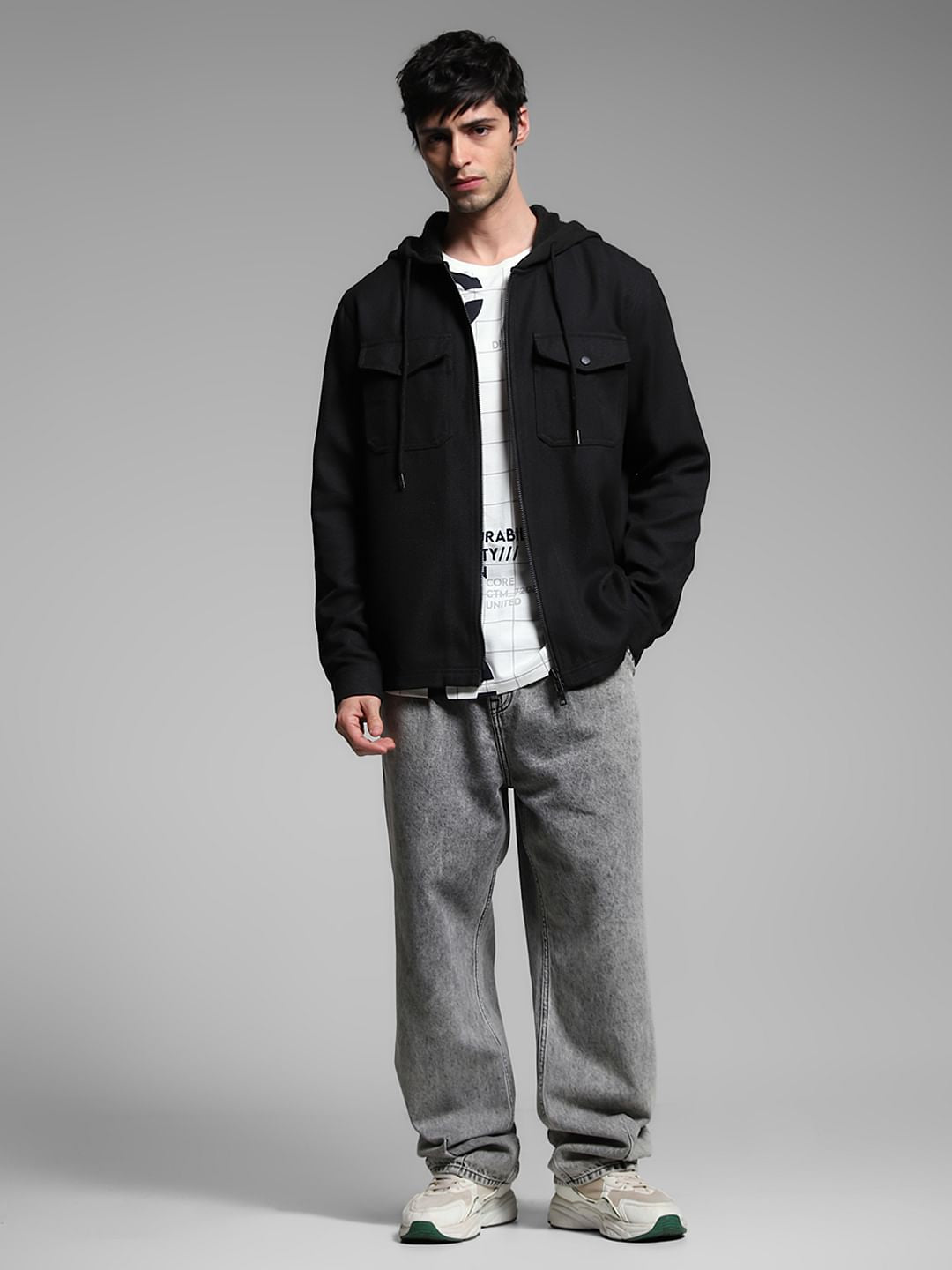 Black Hooded Oversized Cotton Shirt