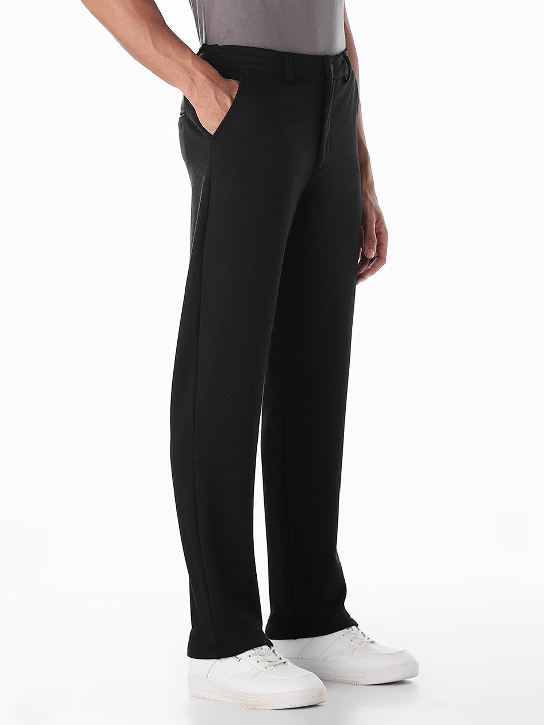Regular Fit Mid Rise Pants - Black