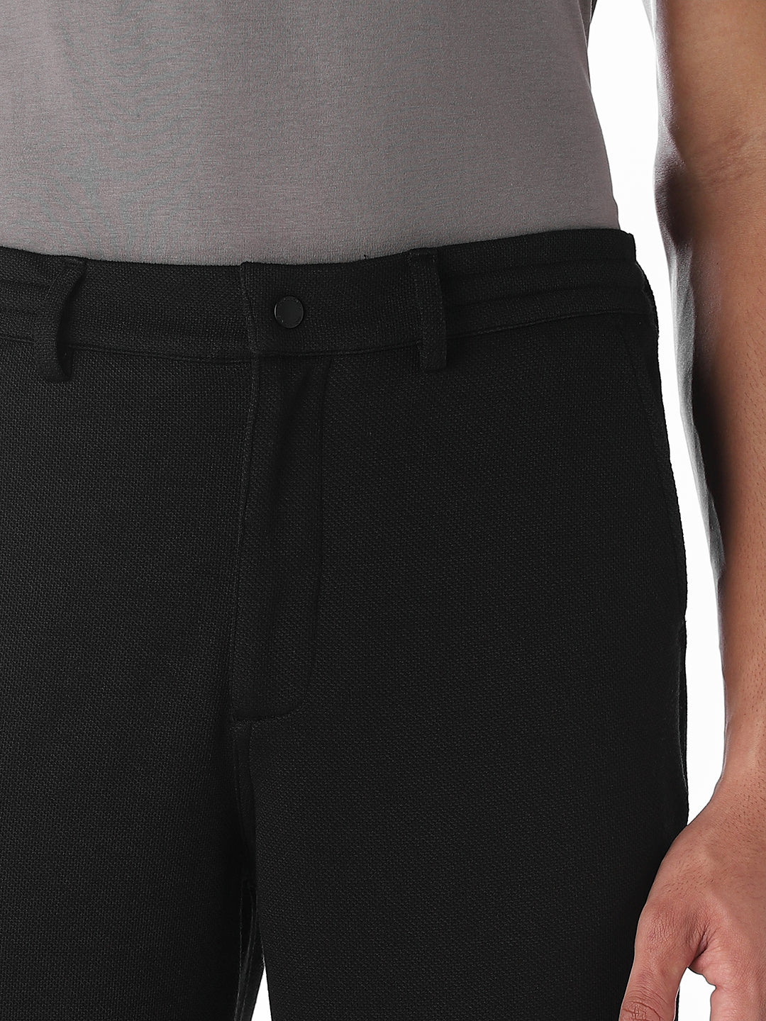 Regular Fit Mid Rise Pants - Black