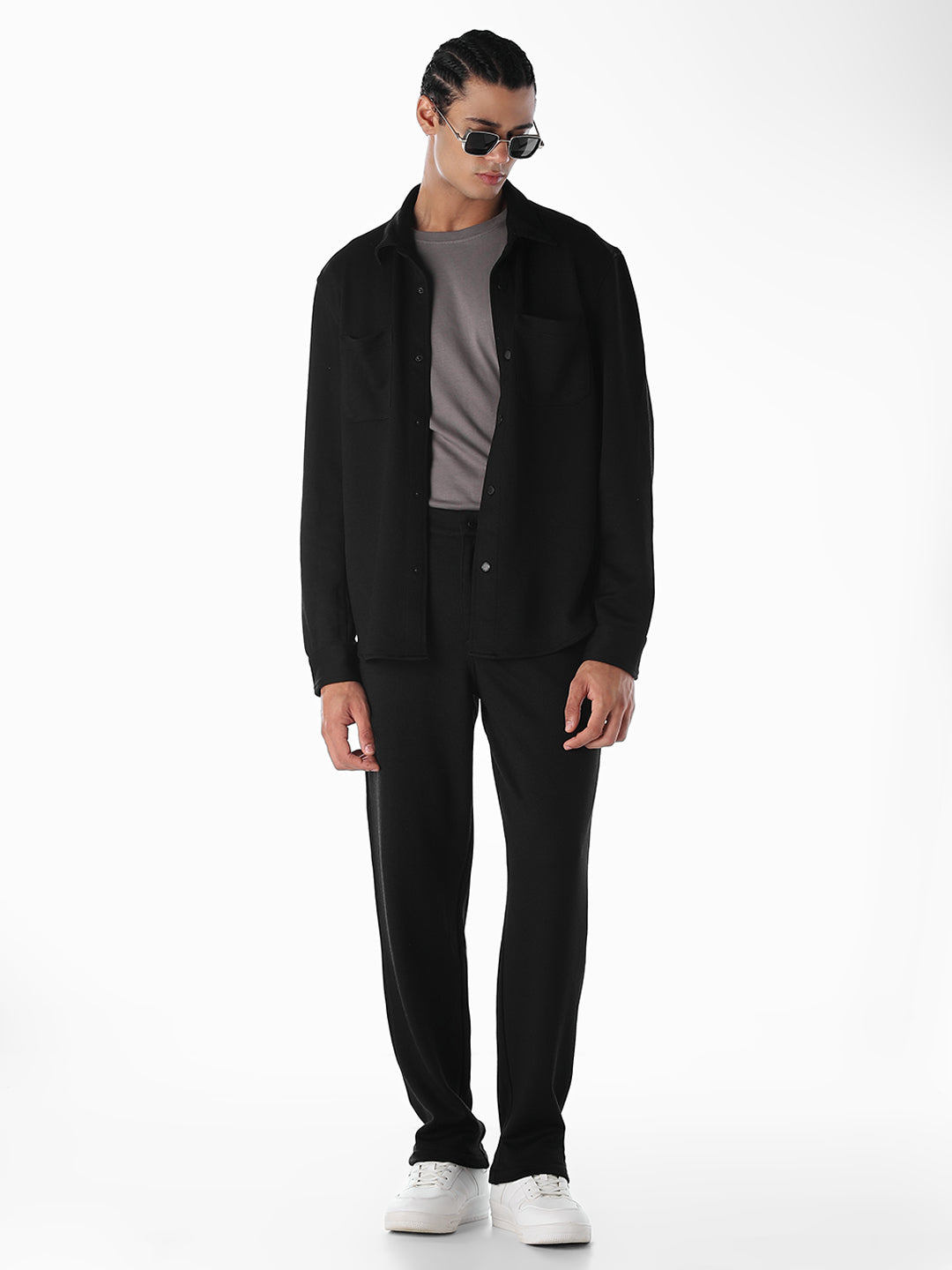 Regular Fit Mid Rise Pants - Black