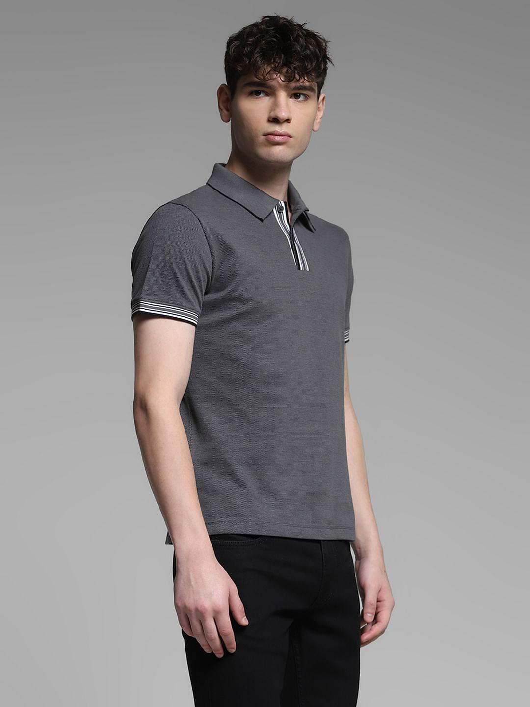 Dark Grey Knitted Cotton Polo