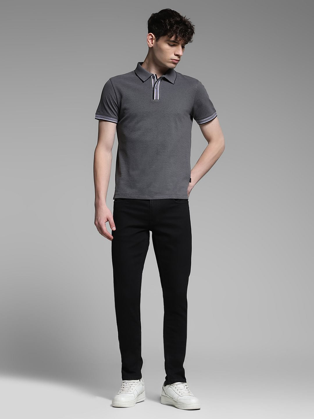 Dark Grey Knitted Cotton Polo