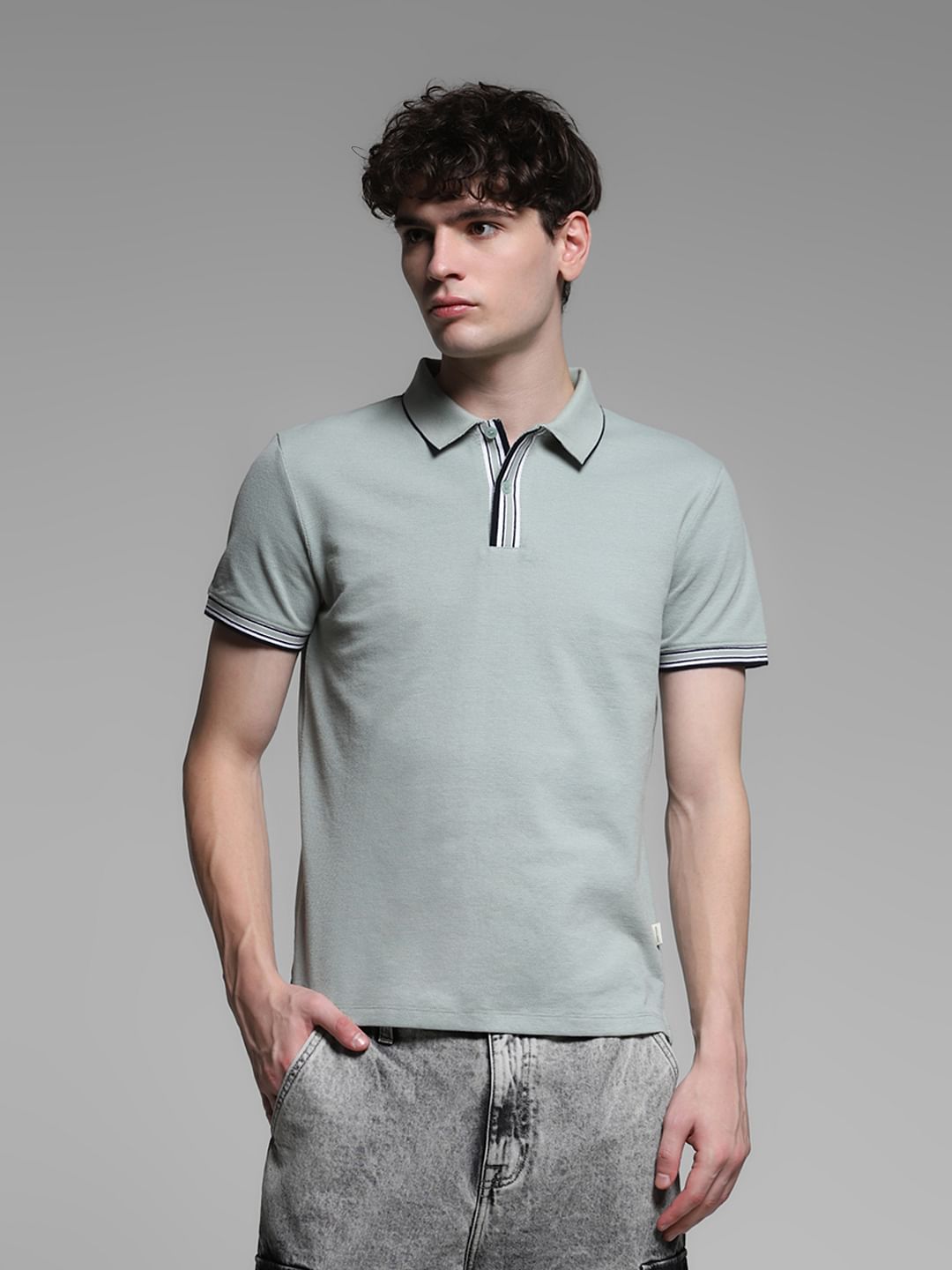 Light Green Knitted Cotton Polo - S