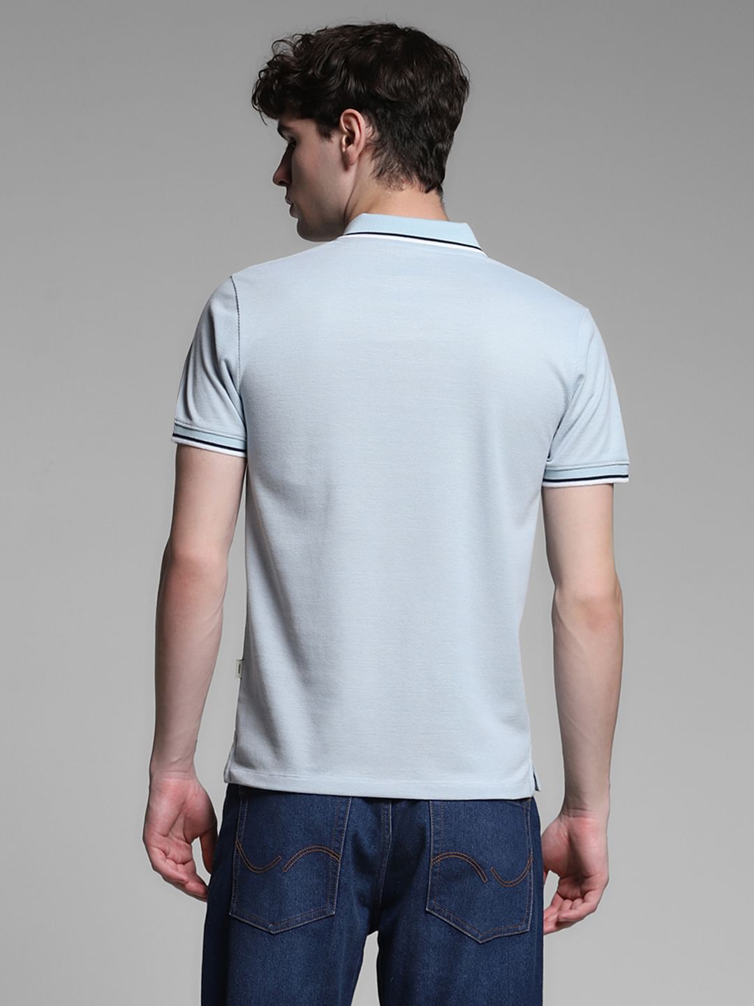 Light Blue Knitted Cotton Polo