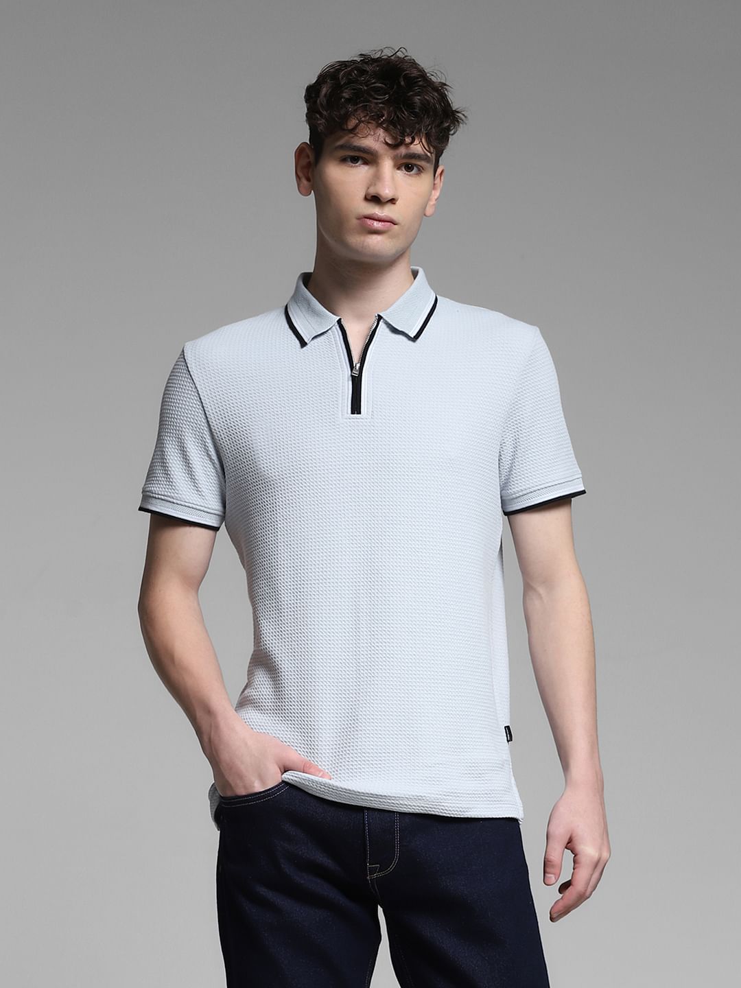 Dark Red Knitted Zip Up Polo