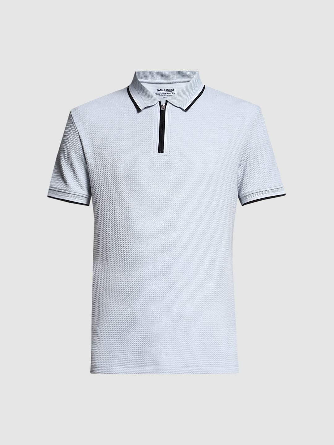 Light Blue Knitted Zip Up Polo