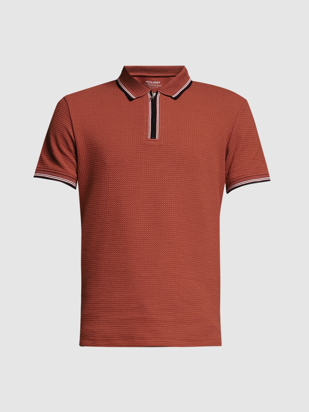 Dark Red Knitted Zip Up Polo
