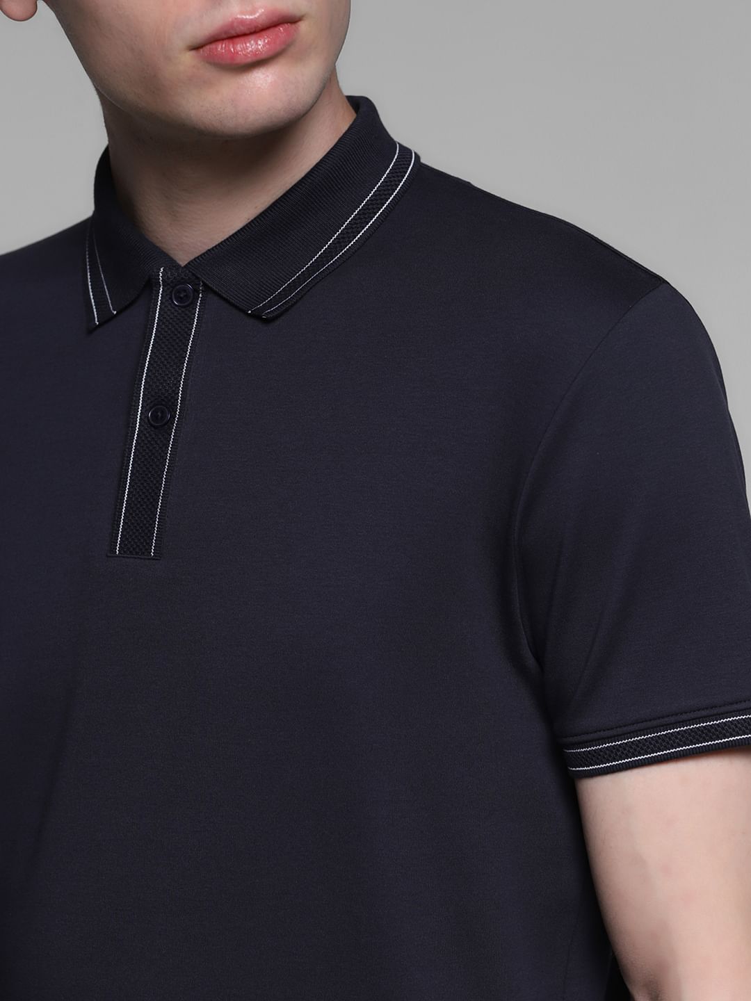 Navy Blue Knitted Cotton Polo