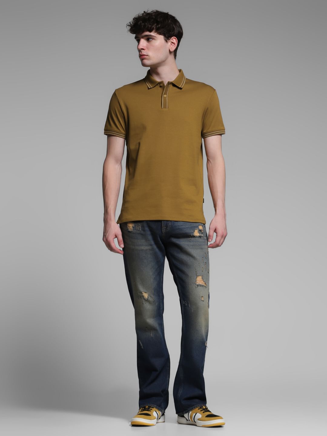 Brown Knitted Cotton Polo