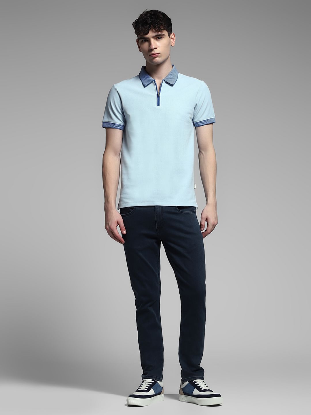 Light Blue Knitted Cotton Polo