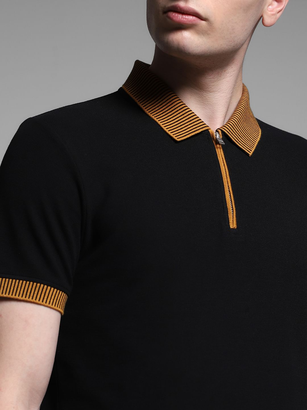 Black Contrast Placket Knitted Polo