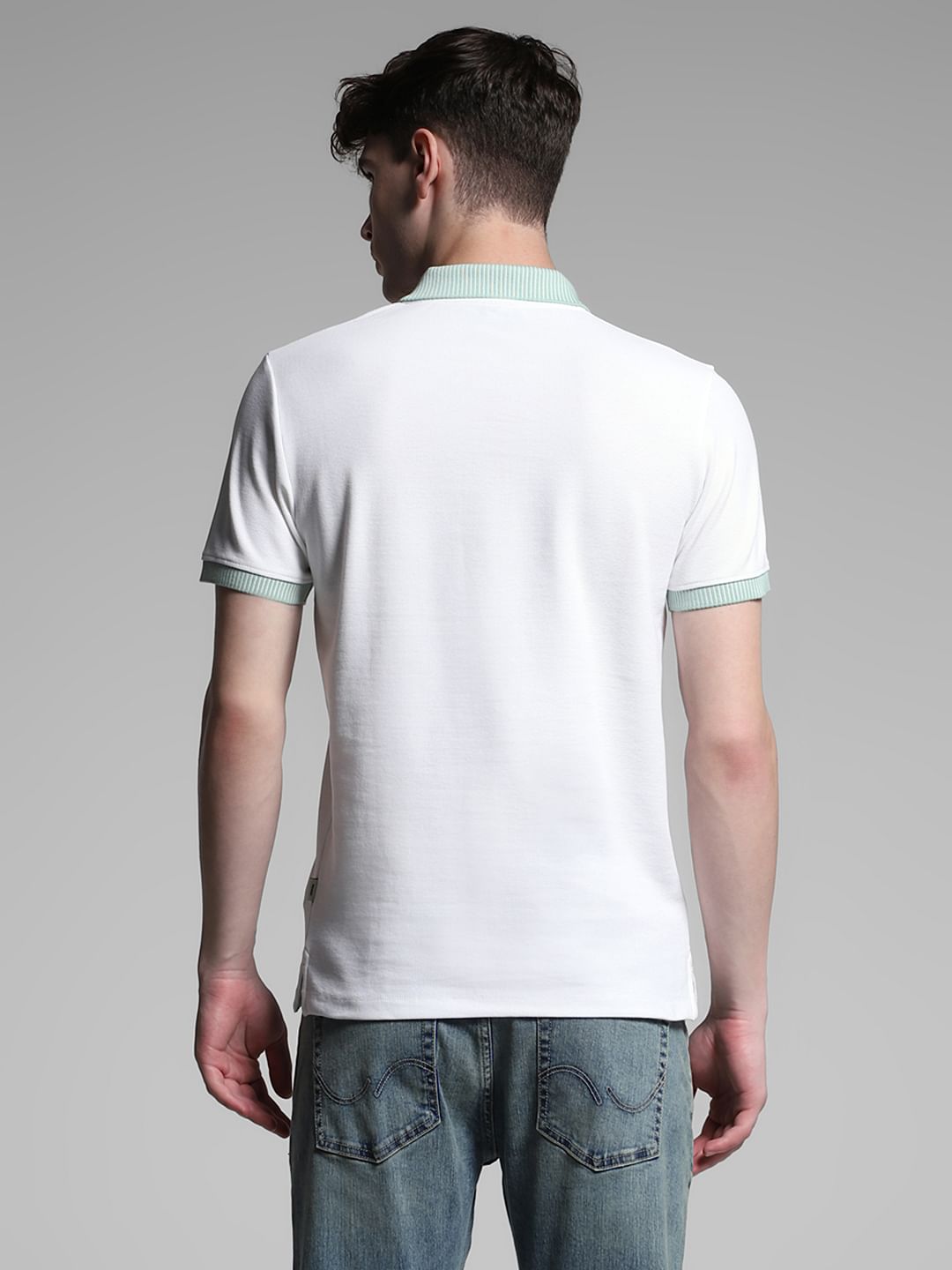 White Contrast Placket Knitted Polo