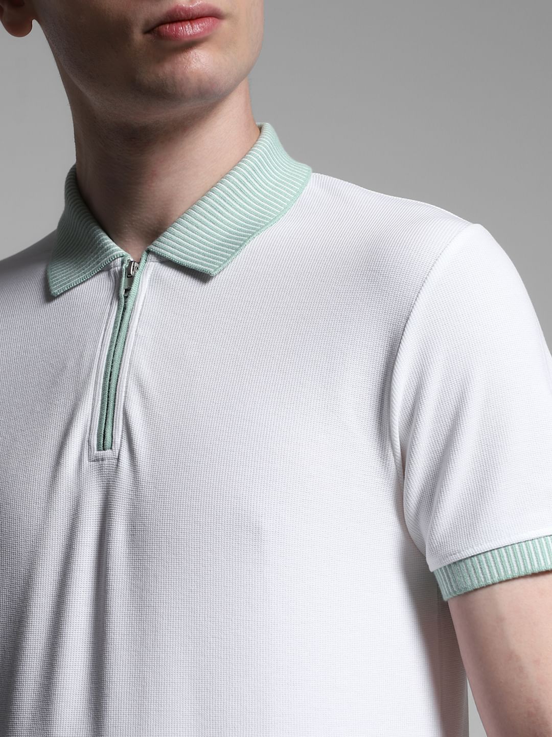 White Contrast Placket Knitted Polo