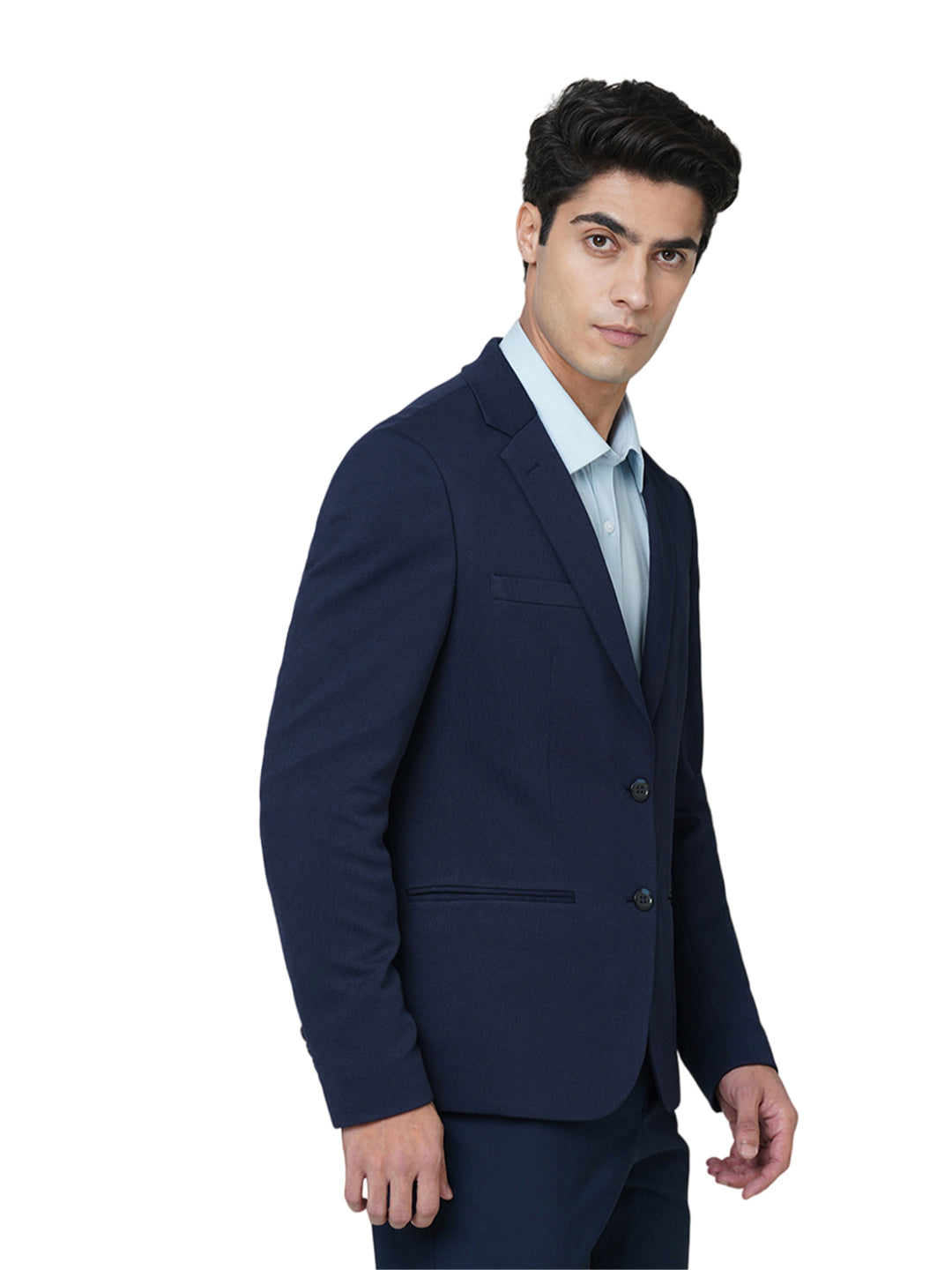 Navy Blue Tailored Knit Blazer
