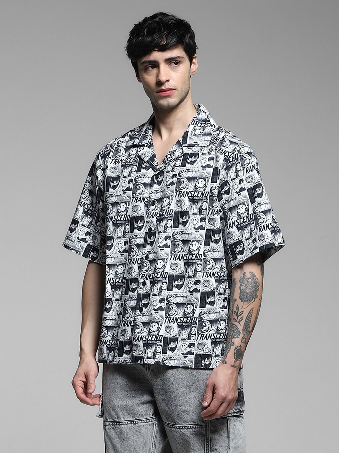 SmileyWorld   Black Printed Oversized Shirt