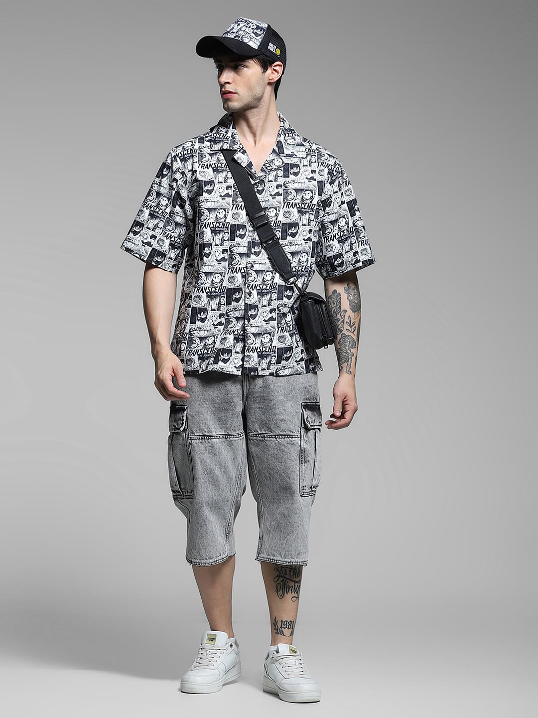 SmileyWorld   Black Printed Oversized Shirt