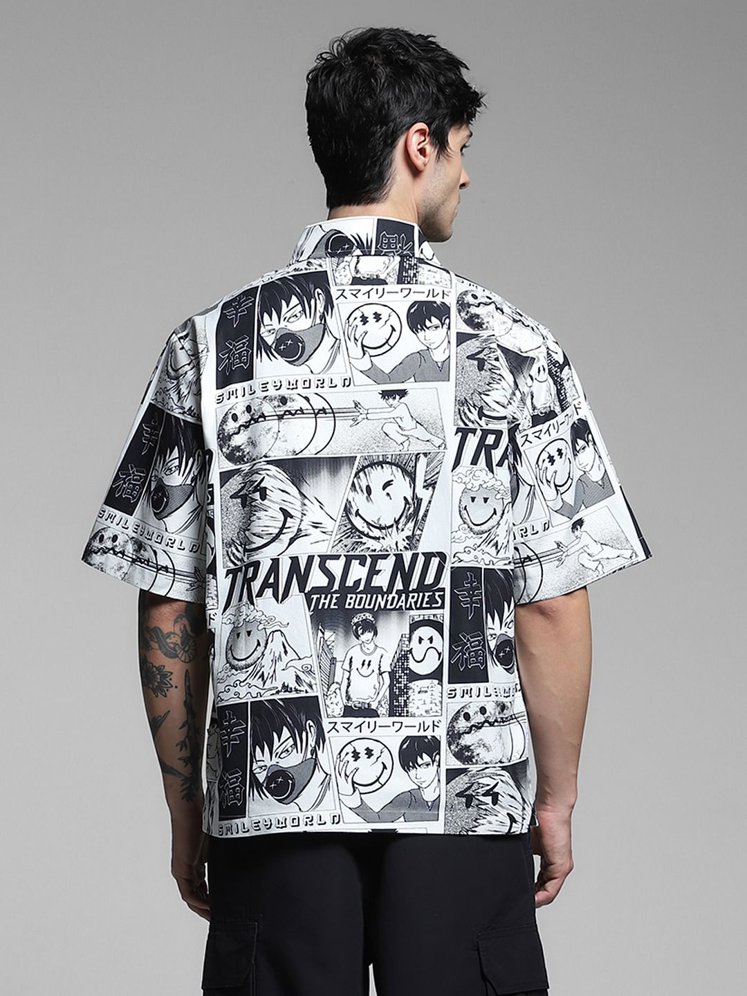 SmileyWorld   White Printed Oversized Shirt