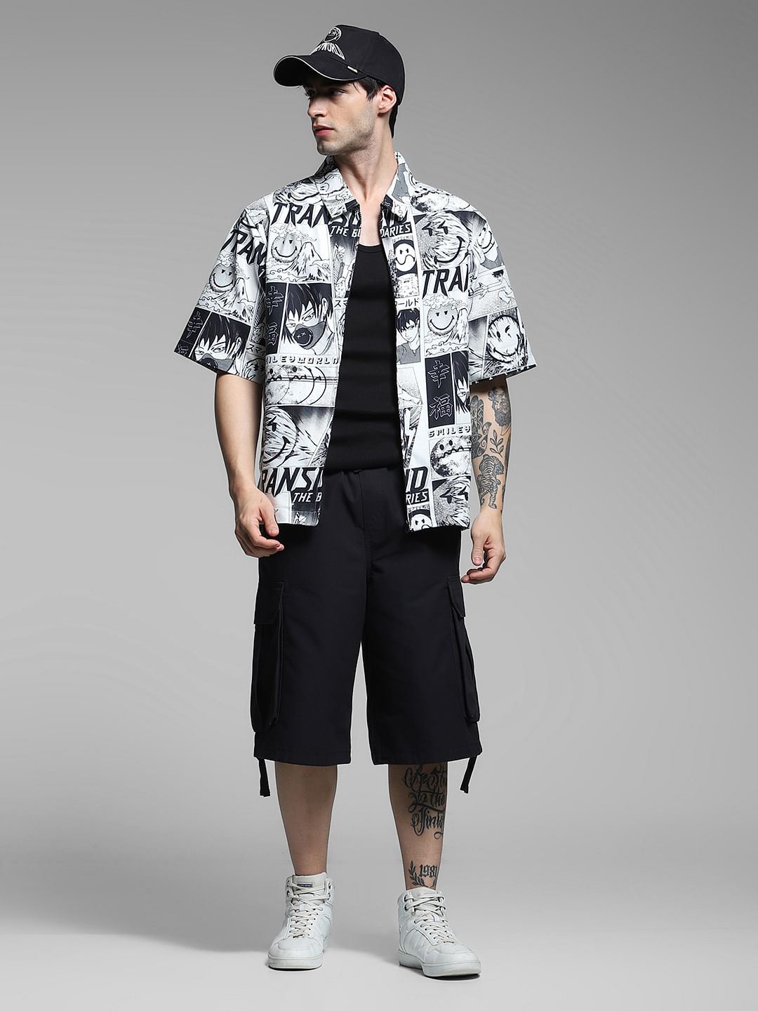 SmileyWorld   White Printed Oversized Shirt