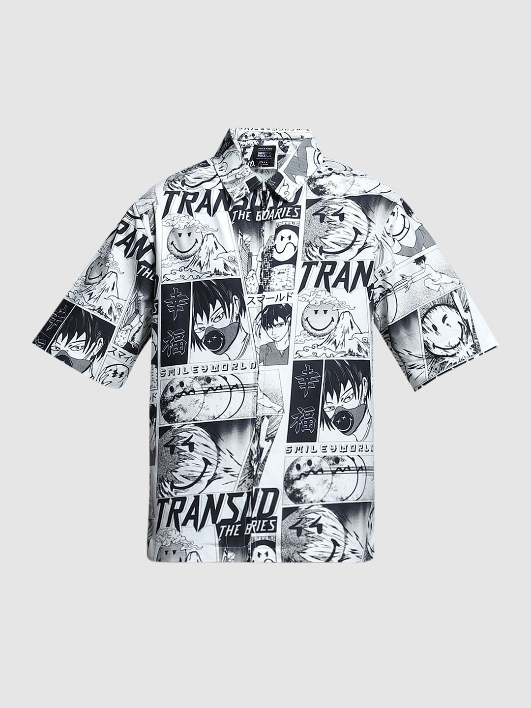 SmileyWorld   White Printed Oversized Shirt