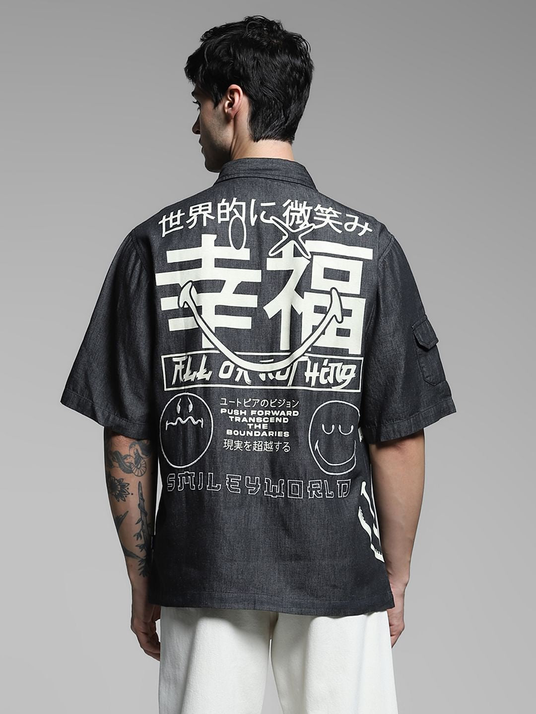 SmileyWorld   Grey Printed Oversized Shirt