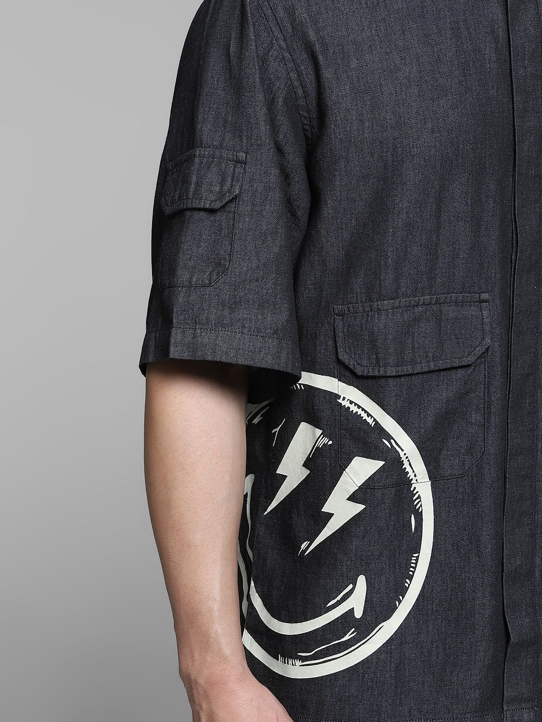 SmileyWorld   Grey Printed Oversized Shirt