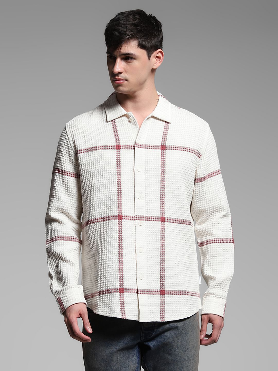 White Check Print Cotton Shirt