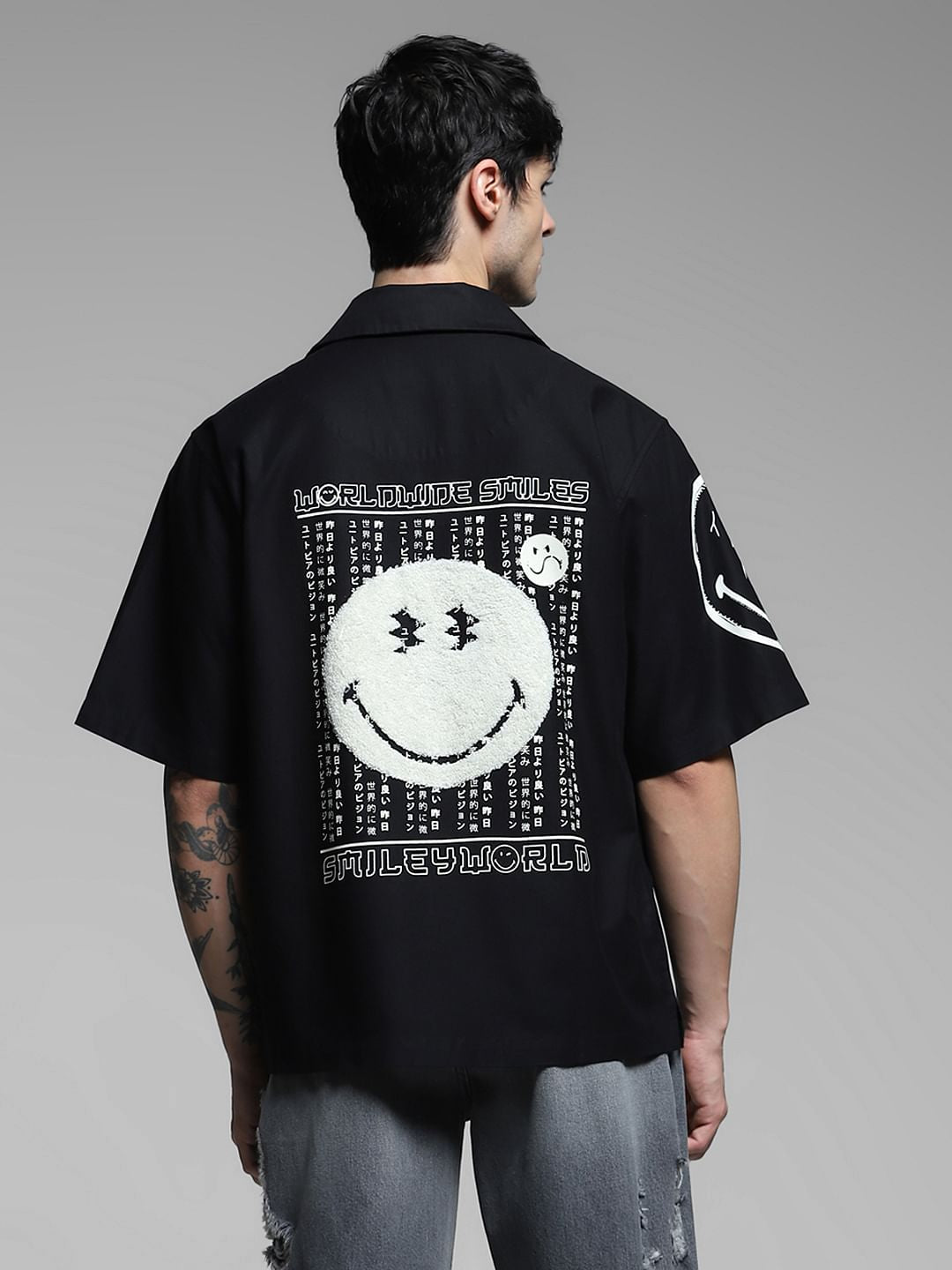 SmileyWorld   Black Printed Oversized Shirt
