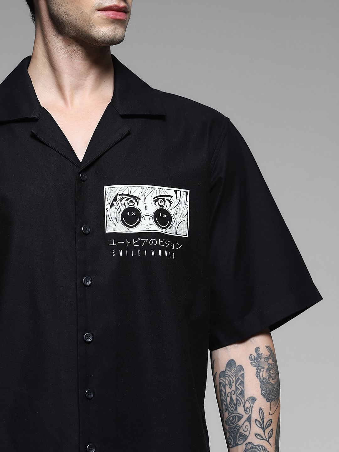 SmileyWorld   Black Printed Oversized Shirt