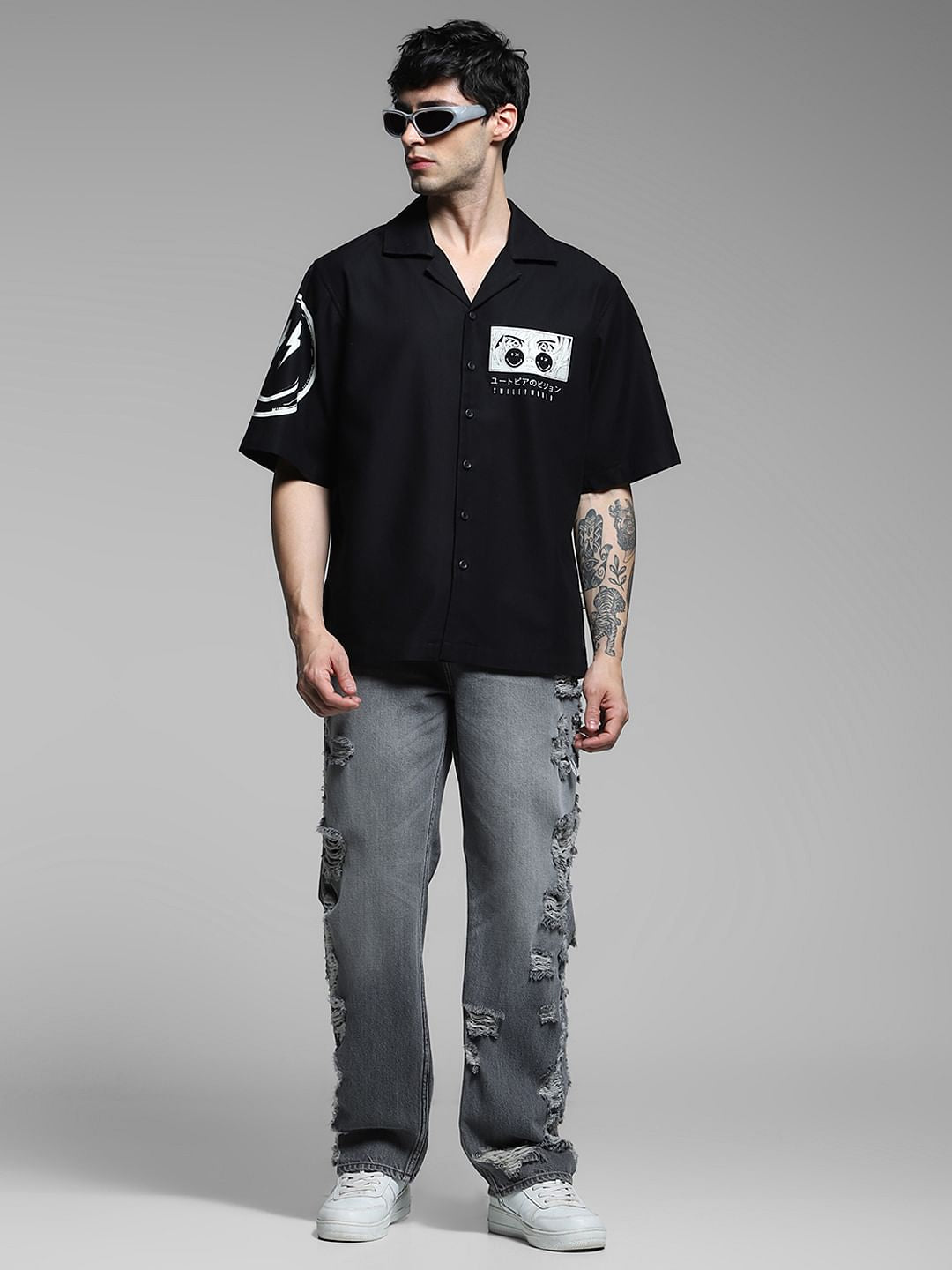 SmileyWorld   Black Printed Oversized Shirt