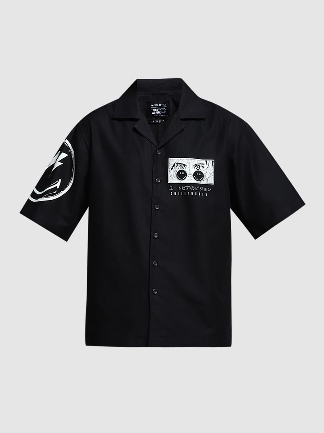 SmileyWorld   Black Printed Oversized Shirt