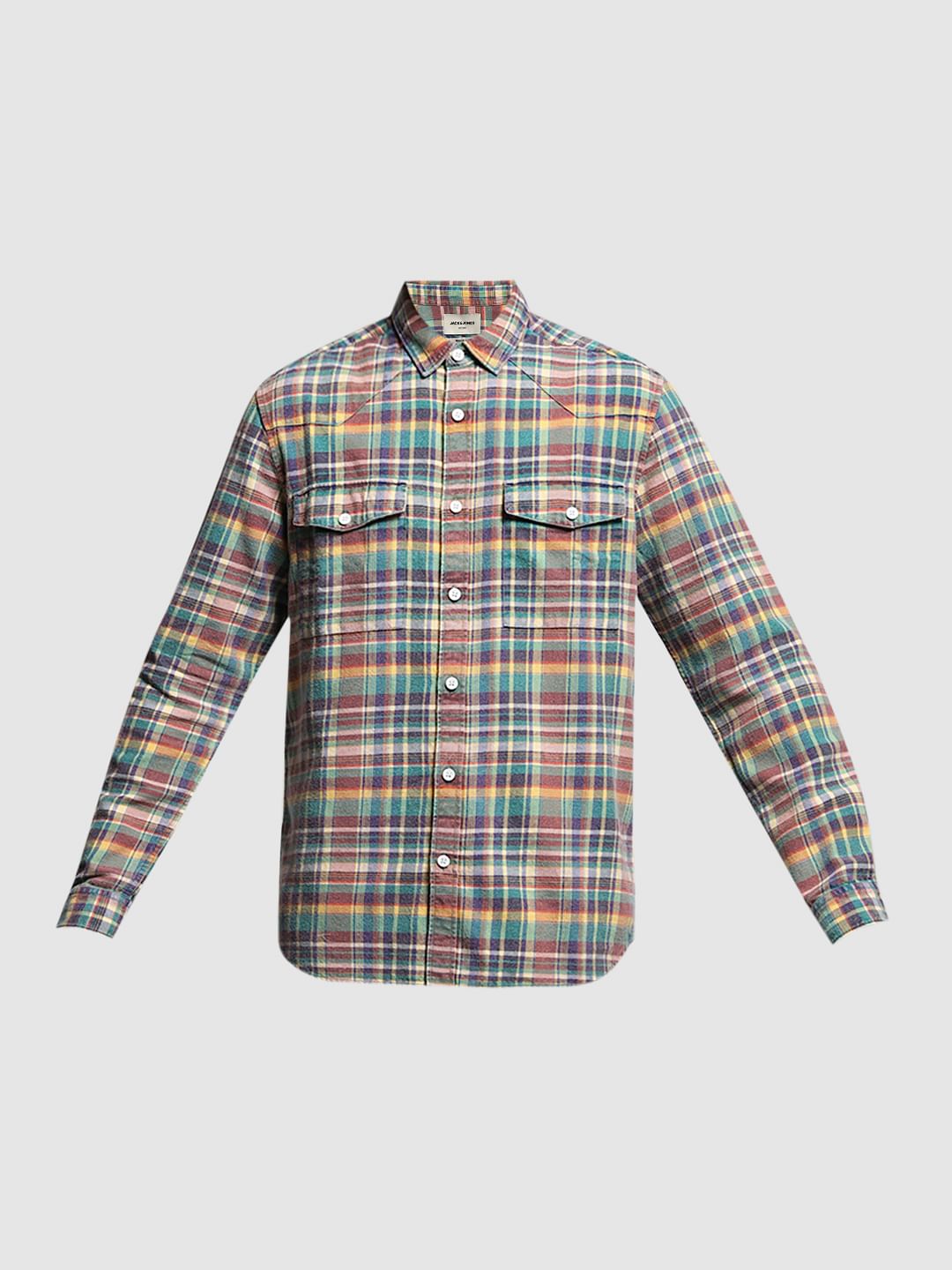 Yellow Check Print Cotton Shirt