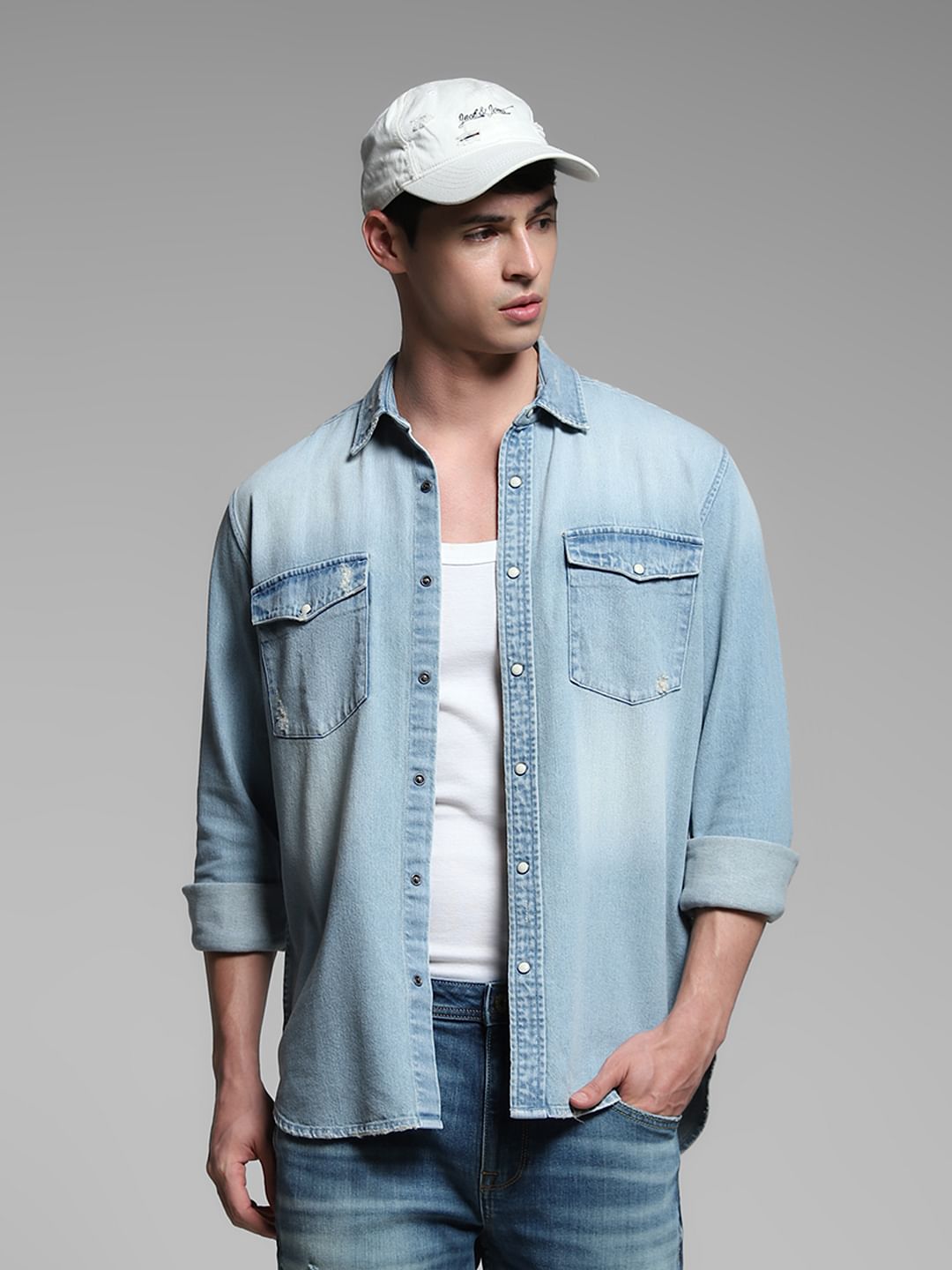 Light Blue Washed Denim Shirt - L