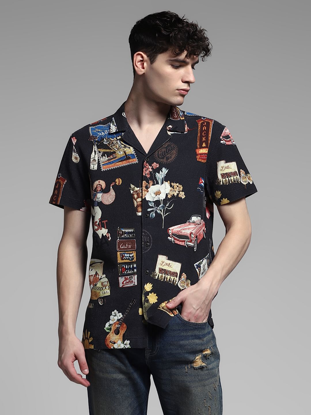 Black Printed Cotton Shirt