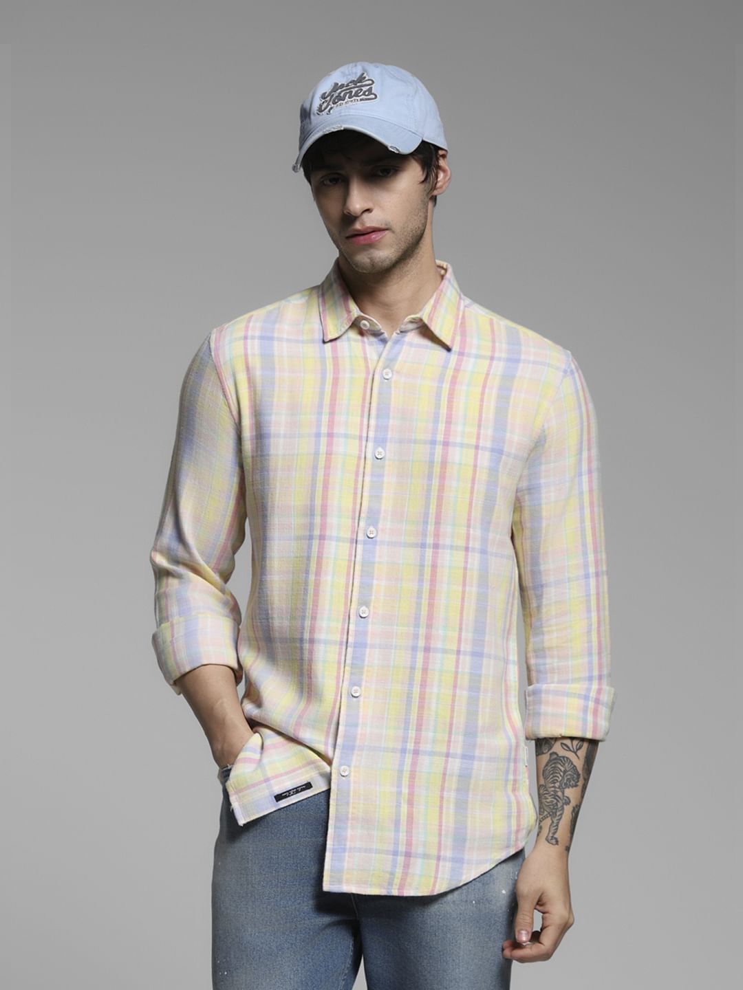 Yellow Check Cotton Shirt - S