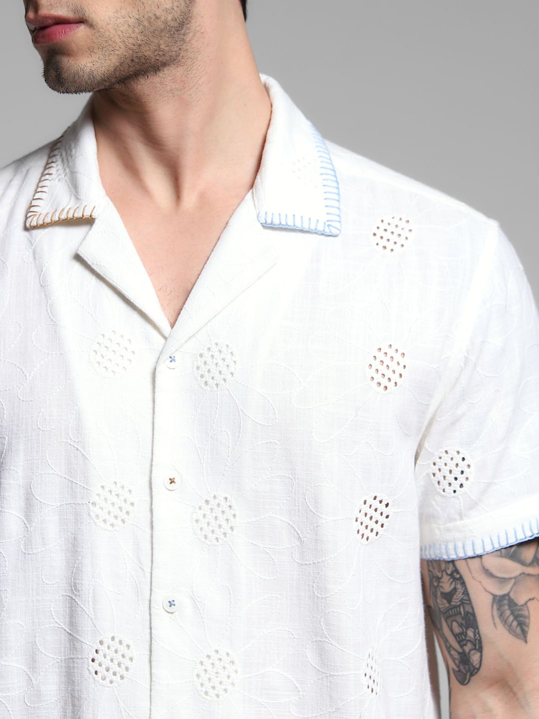 White Embroidered Cotton Shirt