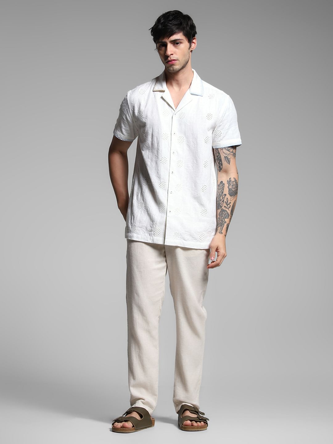 White Embroidered Cotton Shirt