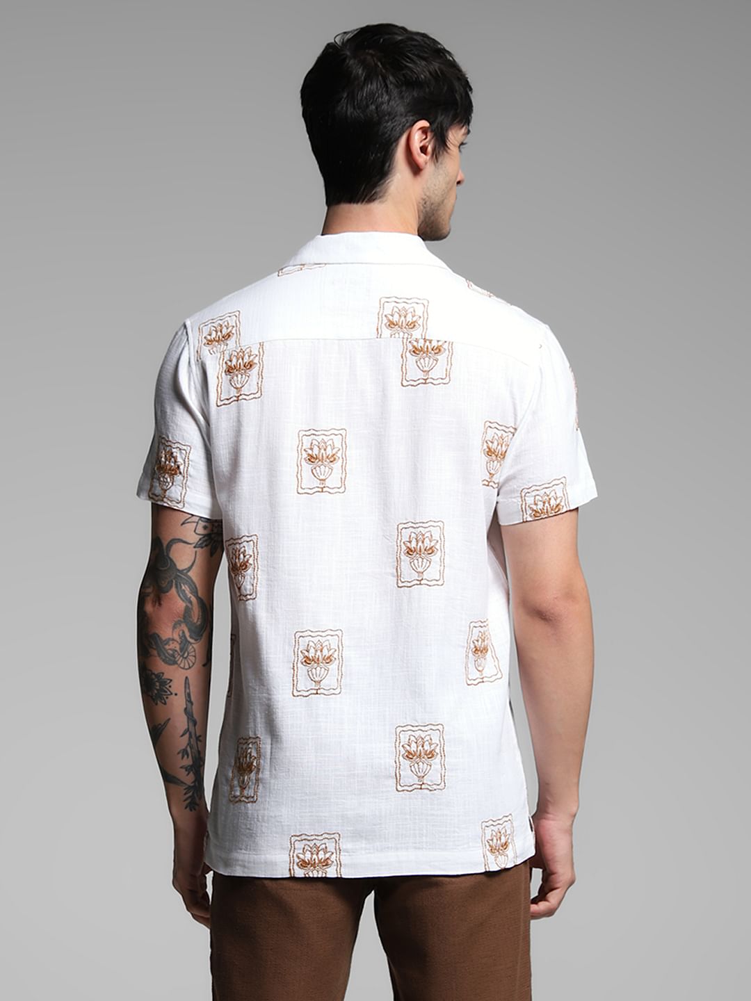 White Embroidered Resort Collar Shirt