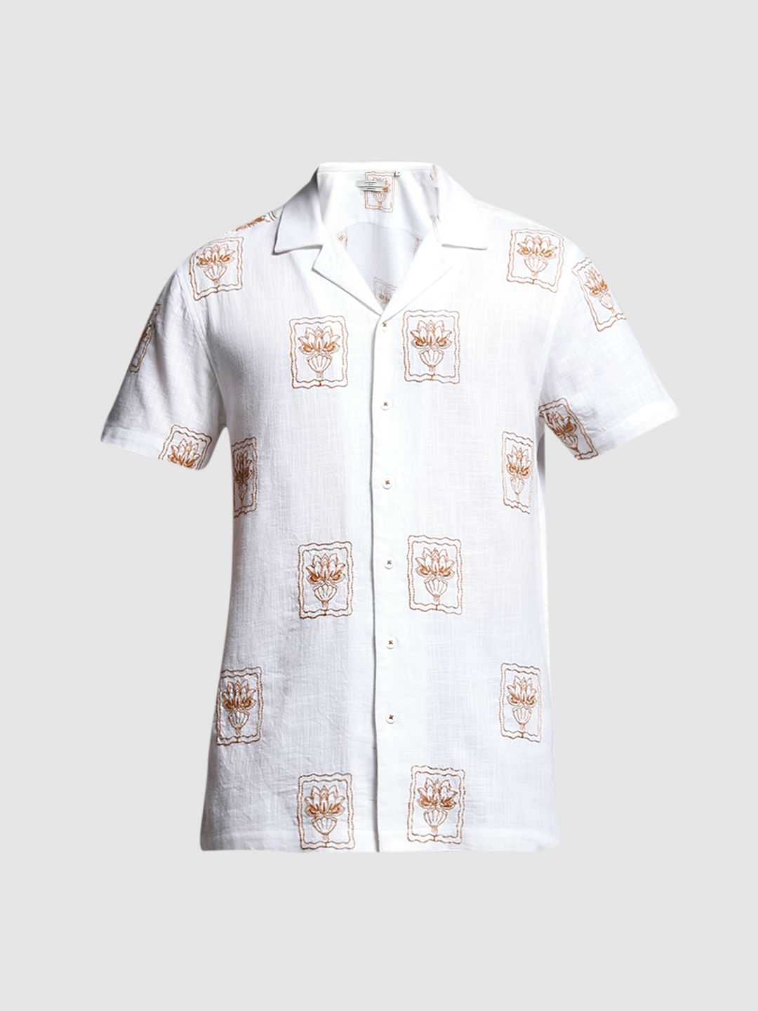 White Embroidered Resort Collar Shirt