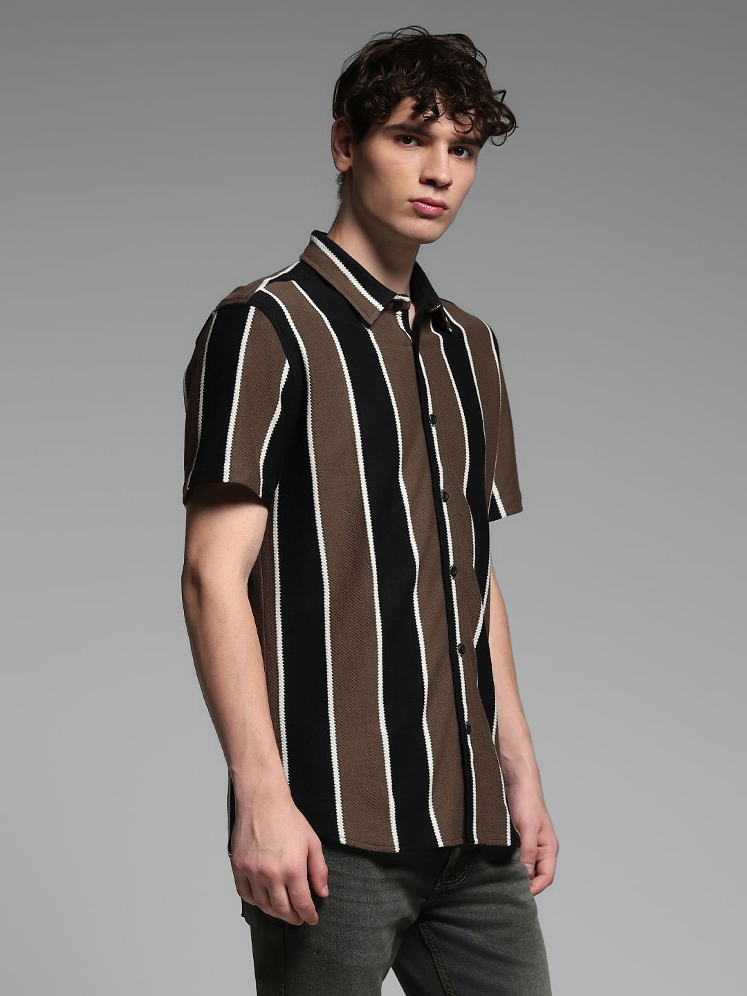 Black Striped Resort Collar Shirt