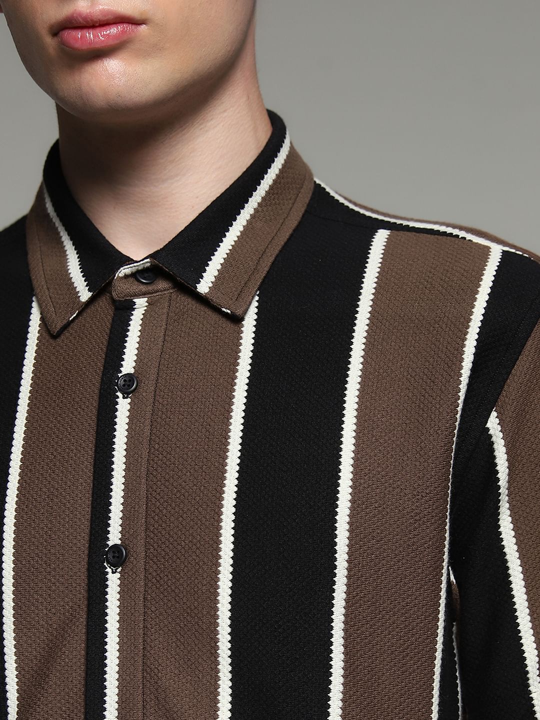 Black Striped Resort Collar Shirt