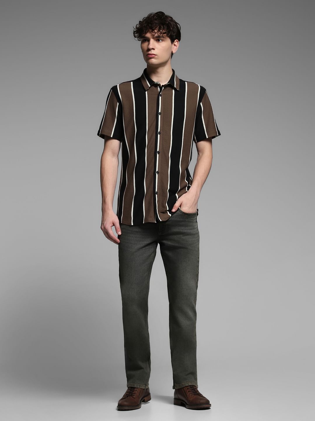 Black Striped Resort Collar Shirt