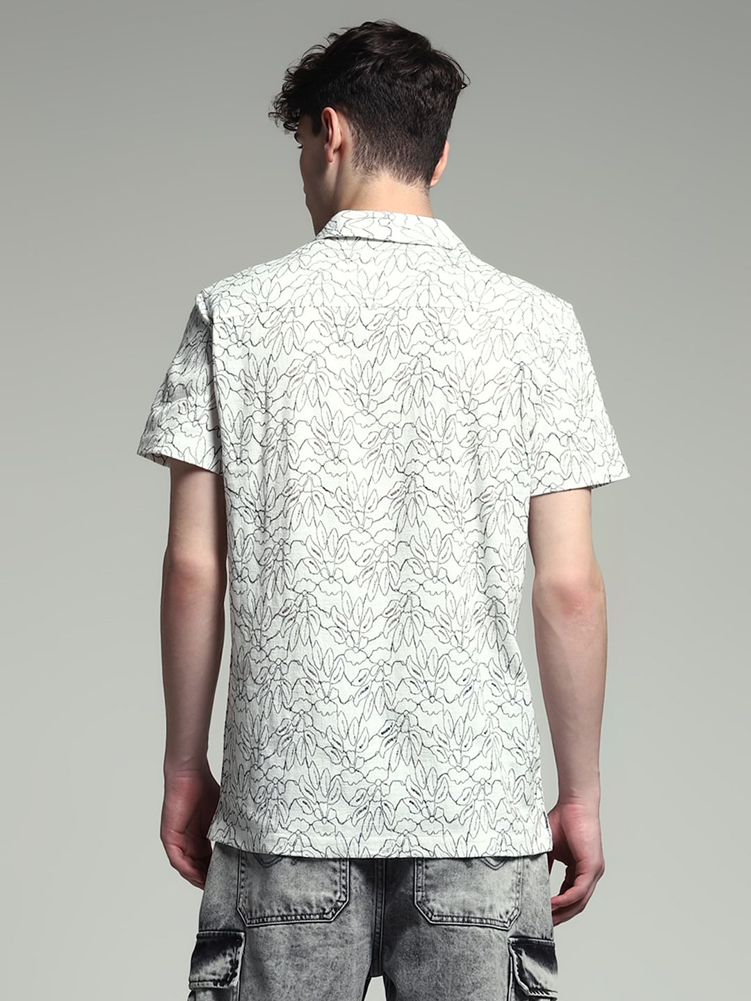White Printed Dobby Cotton Shirt