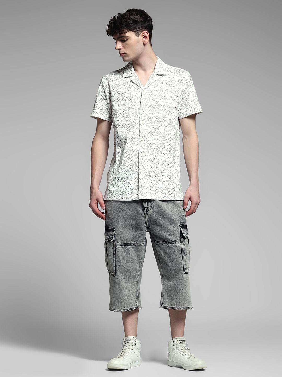 White Printed Dobby Cotton Shirt