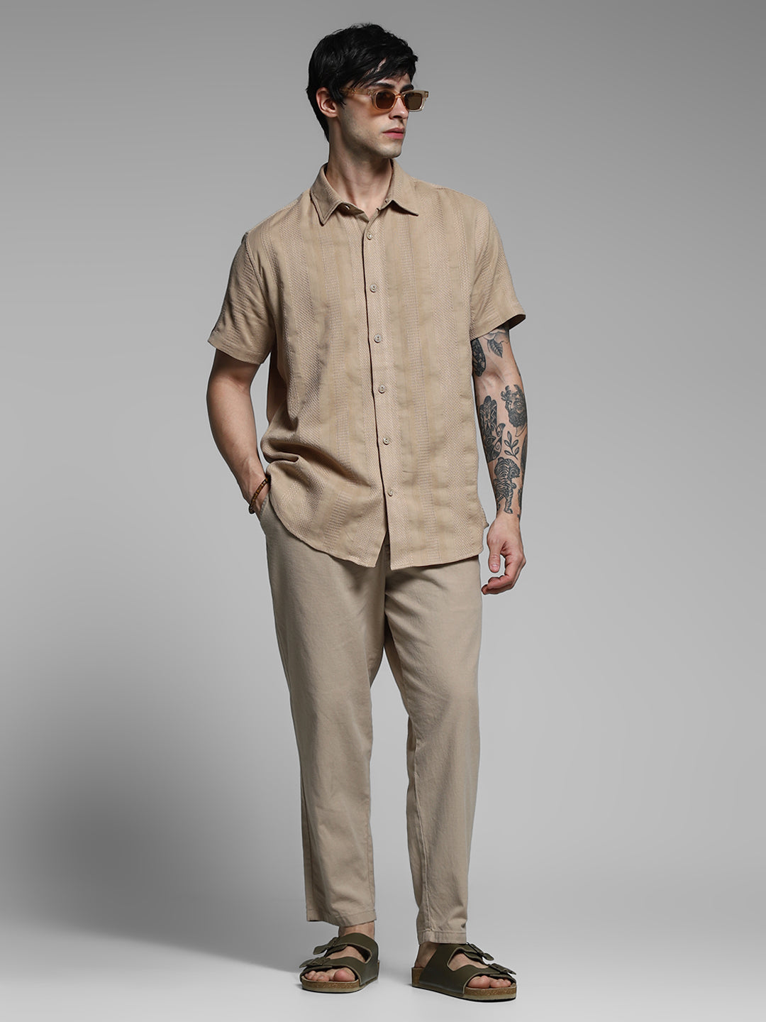 Brown Dobby Regular Fit Shirt