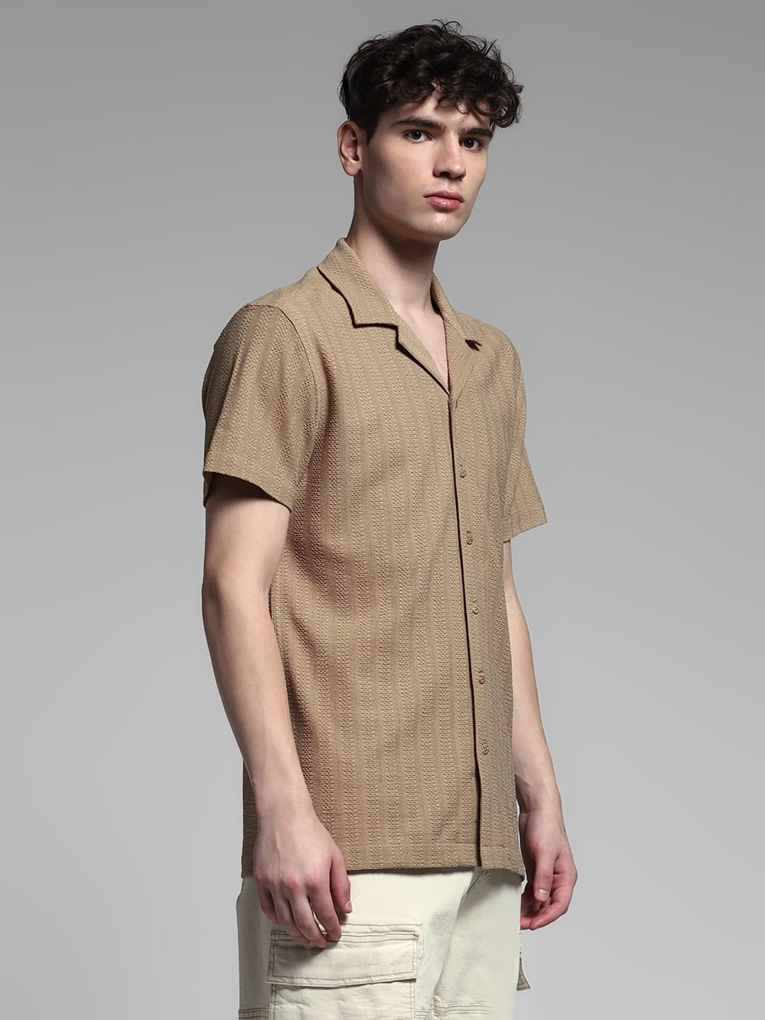 Brown Knitted Short Sleeves Shirt
