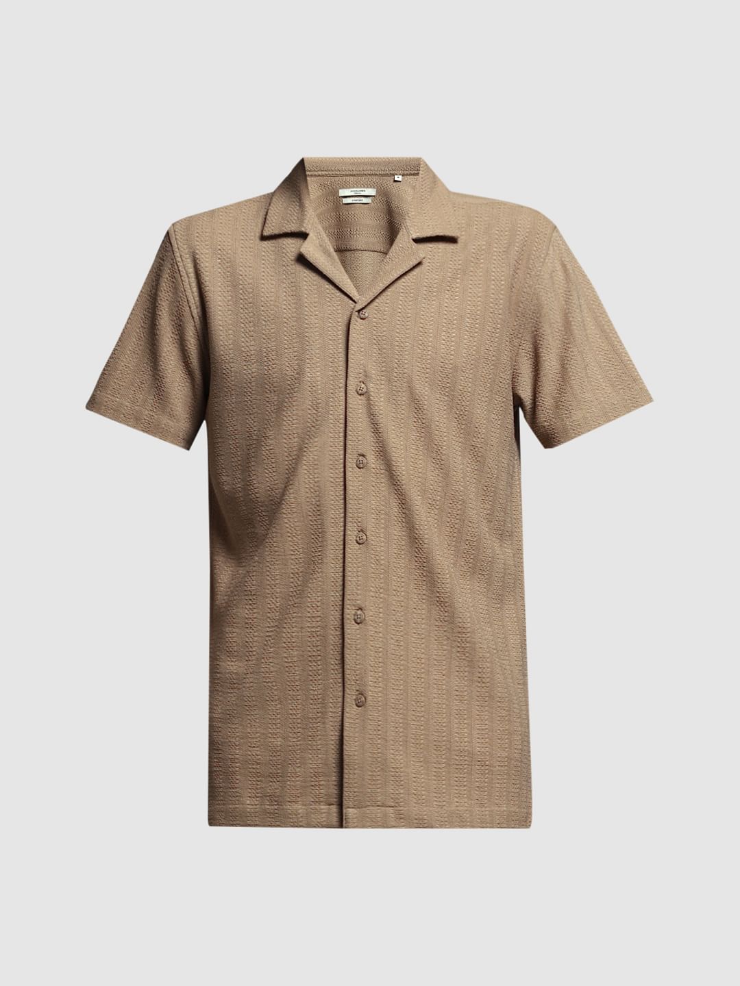 Brown Knitted Short Sleeves Shirt
