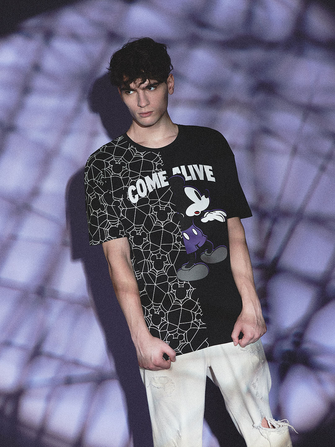 Black Mickey Printed Oversized T-shirt - S