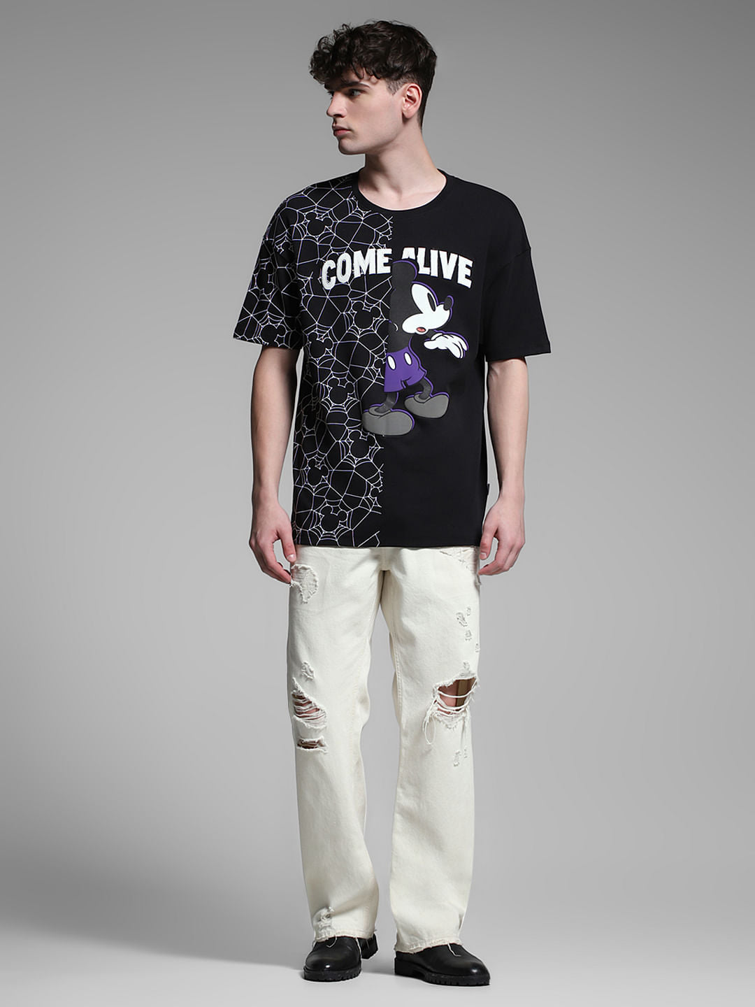 Black Mickey Printed Oversized T-shirt