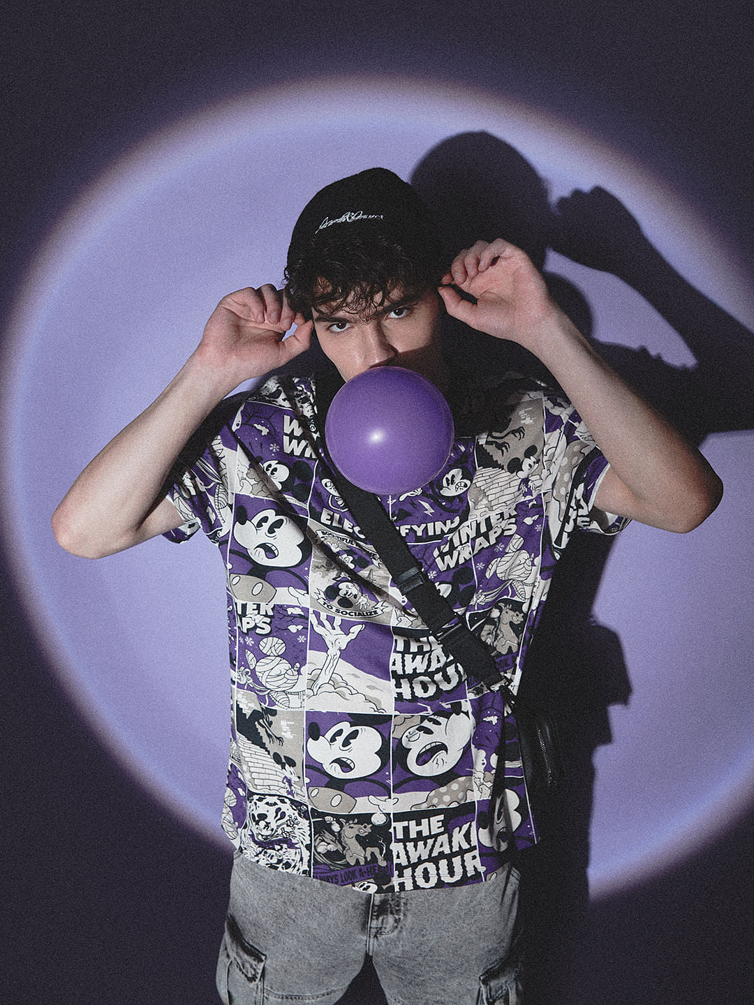 Purple Mickey Comic Strip Oversized T-shirt - M