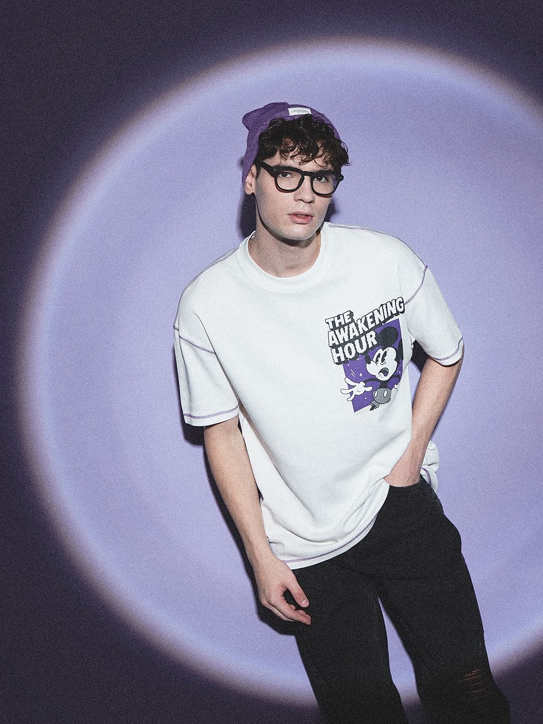 White Mickey Print Oversized T-shirt - M